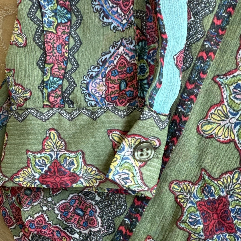 Kut from the Kloth Geo Design Sheer Button-Up Blouse Size S Boho Style - Picture 5 of 7